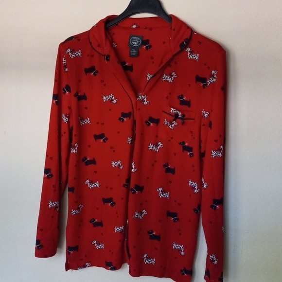 Laura Ashley Pajama Top Womens XL Scottie Dog Cheetah Print Bows Hearts Knit - Picture 1 of 8
